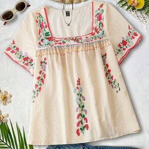 Floral Embroidered Cream Top